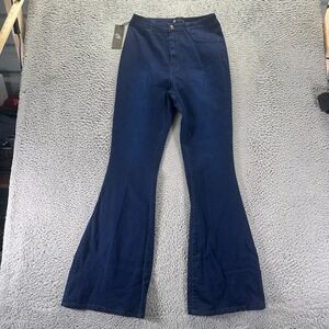 JC & JQ Jeans Womens XL Blue Cotton Denim Flared Leg Bell Bottom Travel Stretch